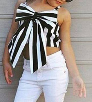 Girl's Black & White Top & Ripped Jeans Set