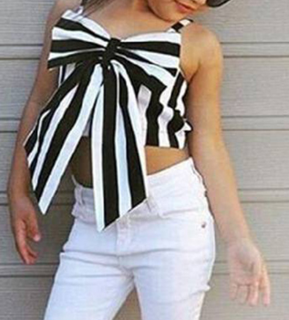 Girls Cotton Black and White Top With Ripped Jeans