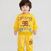 Boy's Cotton Winter Full Sleeves New Future Printed Sweatshirt & Jogger Pant Set - Yellow