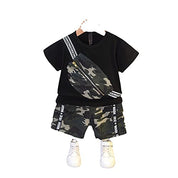 Boy's Black Camouflage T-Shirt & Shorts Set