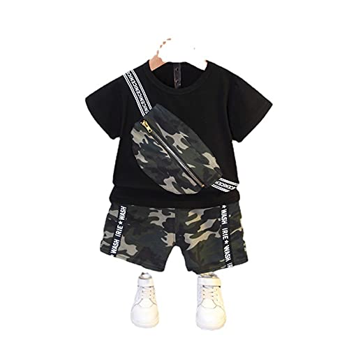 Boy's Black Camouflage T-Shirt & Shorts Set