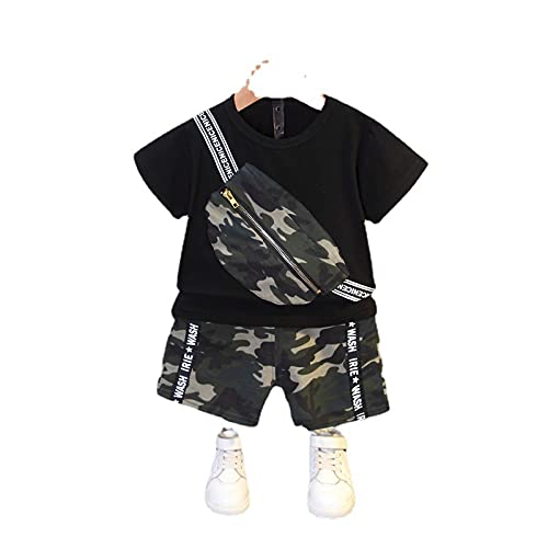 Googo Gaaga Boys T-Shirt And Camouflage Shorts Set In Black Colour