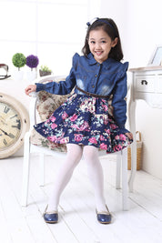 Girl's Blue Floral Full-Sleeve Dress