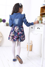 Girl's Blue Floral Full-Sleeve Dress