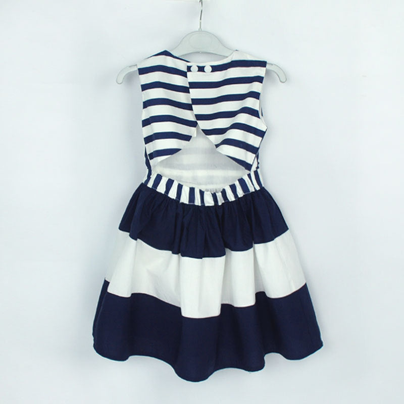 Girl's Blue & White Striped Dress