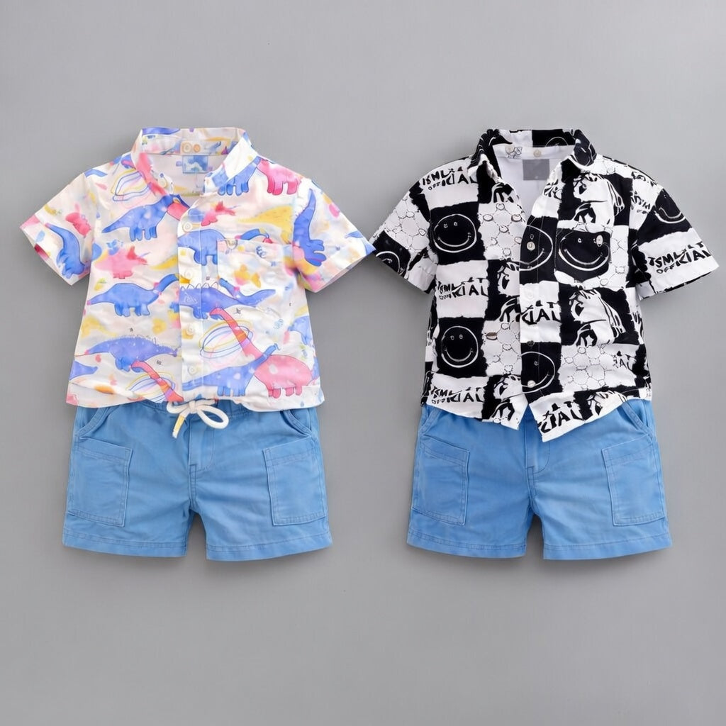 Boys Cotton Half Sleeves Shirt & Shorts Set Pack Of 2