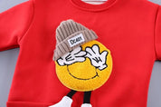 Boy's Red Smile Print Sweatshirt & Pants Set