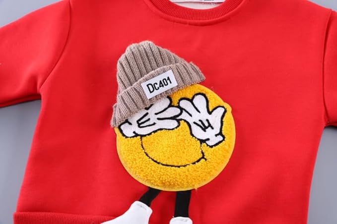 Boy's Red Smile Print Sweatshirt & Pants Set