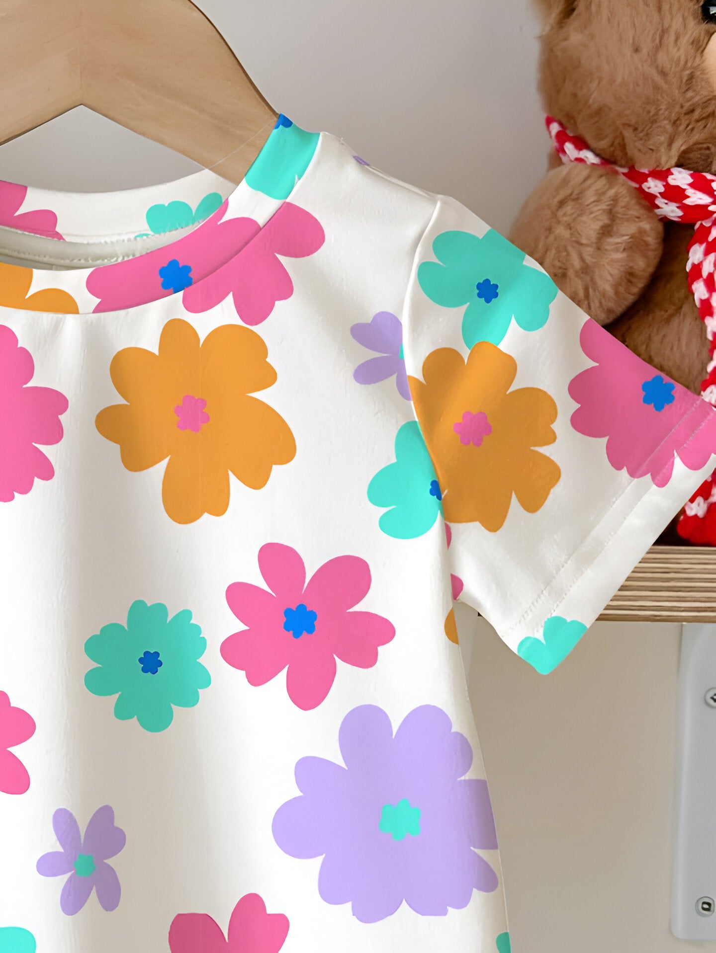 Girl's Multicolor Floral Half-Sleeve T-Shirt