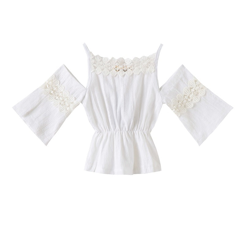 Girl's White Top & Floral Jeans Set