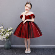 Girl's Wine Red Knee-Length Dress