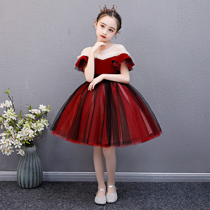 Girl's Wine Red Knee-Length Dress