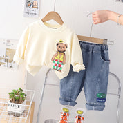 Boy's Cream Bear Print Sweatshirt & Pants Set