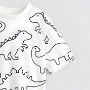 Boy's Dino Print Half-Sleeve T-Shirt - Black & White