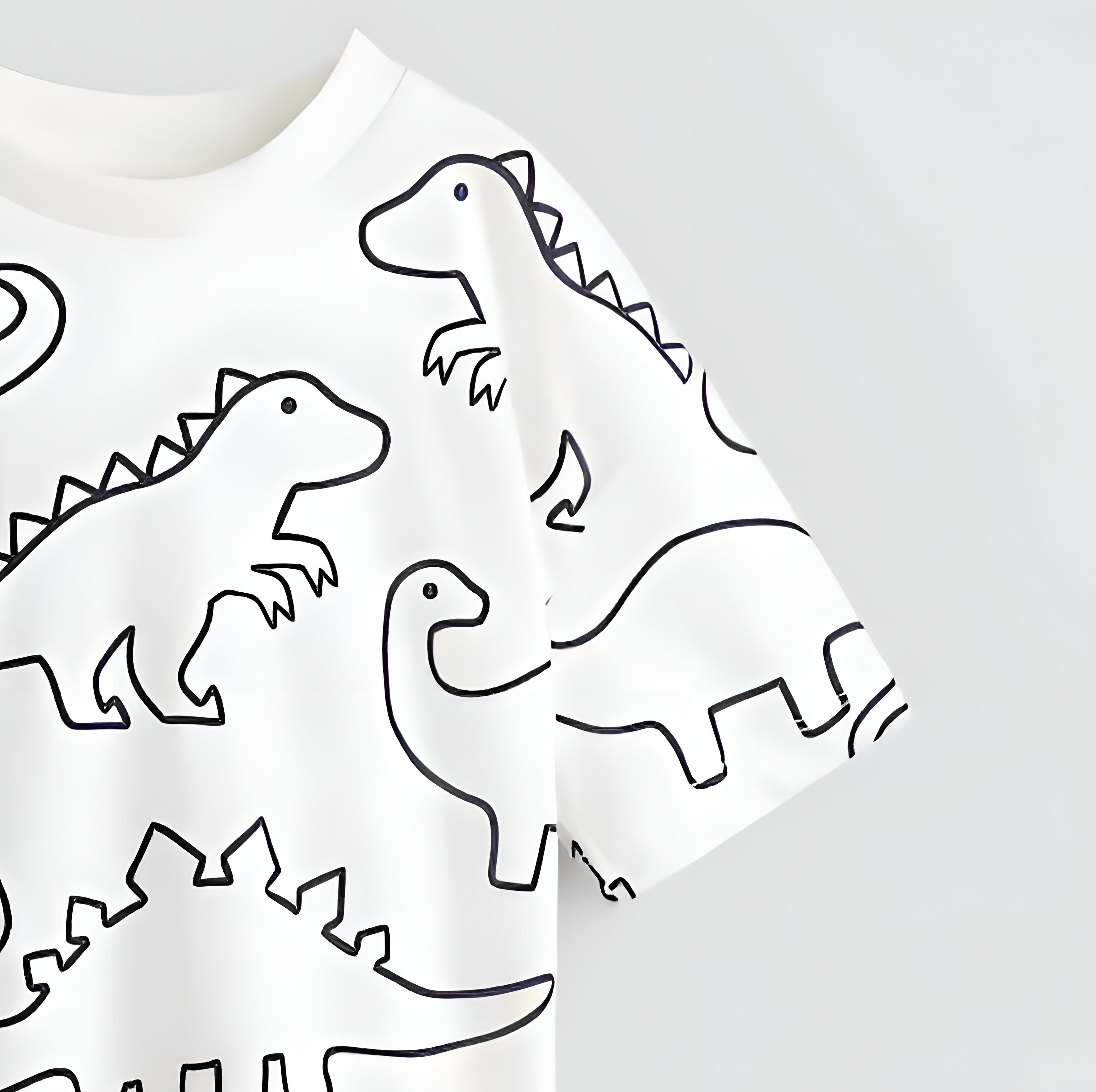 Boy's Dino Print Half-Sleeve T-Shirt - Black & White