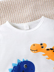 Boy's White Dino Print T-Shirt & Shorts Set