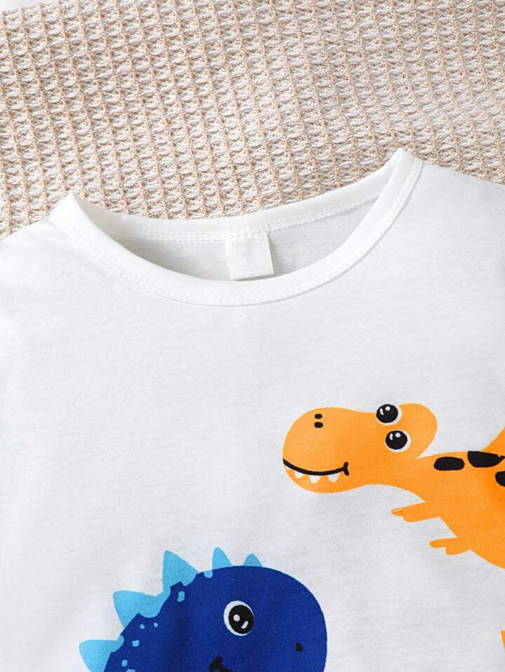 Boy's White Dino Print T-Shirt & Shorts Set