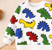 Boy's Light Winter Cotton Dino AOP Printed Sweatshirt With Jogger Set - White
