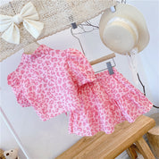 Girl's Half Sleeves  Printed Shirt And skirt in Pink (Pinkshirtskirt)