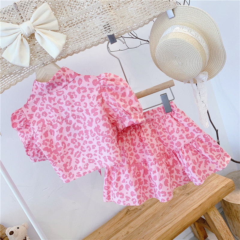 Girl's Half Sleeves  Printed Shirt And skirt in Pink (Pinkshirtskirt)