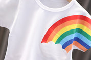Boy's White Rainbow Print T-Shirt & Shorts Set