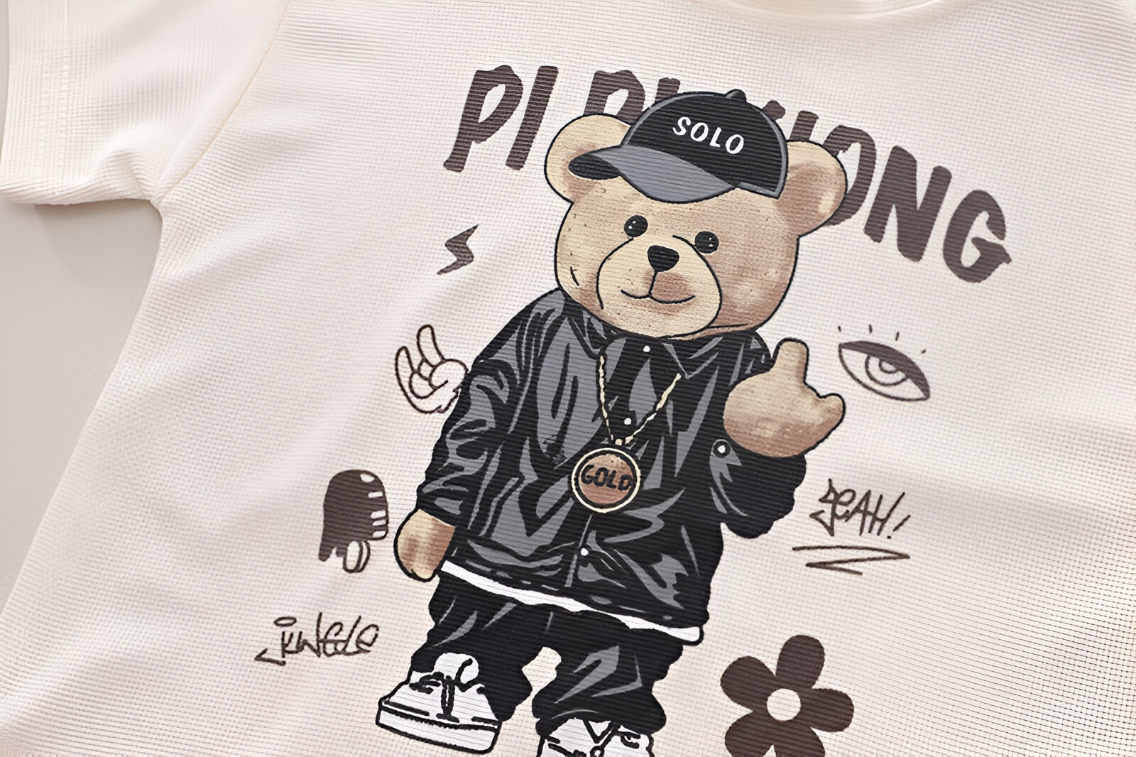 Boy's Cream Teddy Print T-Shirt & Shorts Set