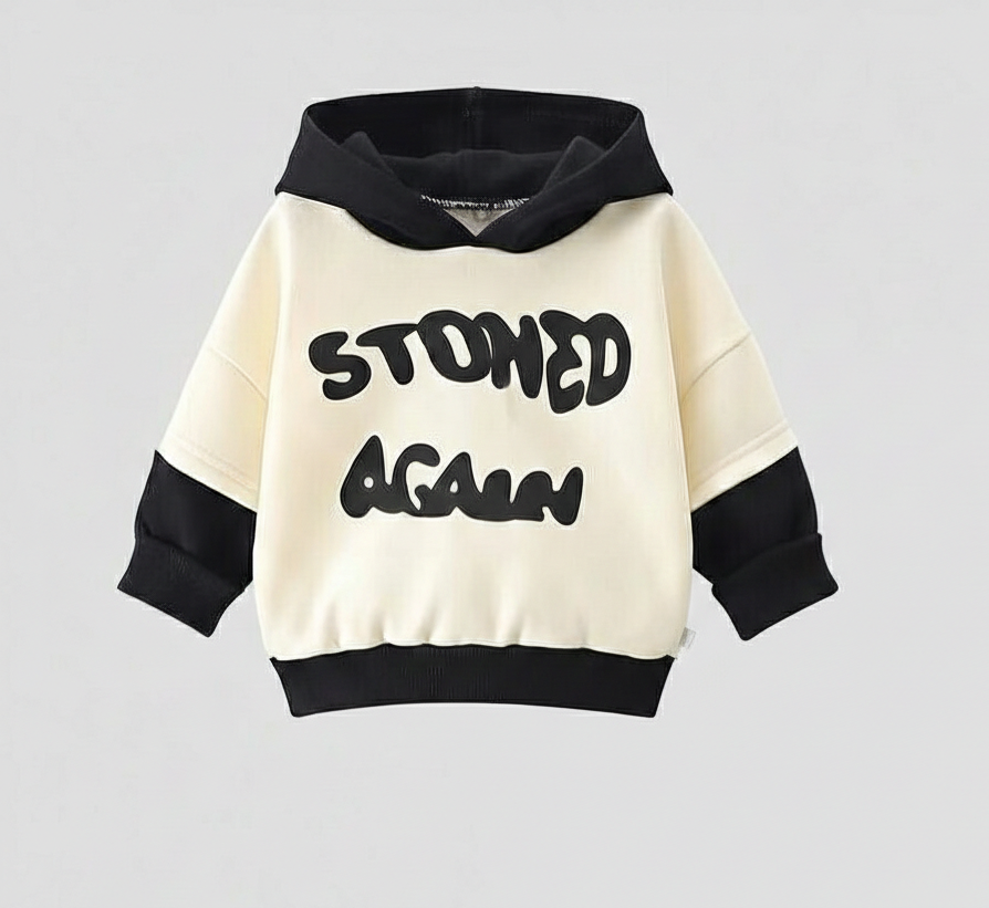 Boy's Cotton Winter Full Sleeves Black Stoned Printed Sweatshirt & Jogger Pant Set - Black