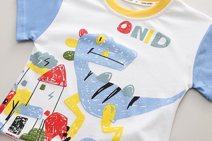 Boy's White Print T-Shirt & Denim Shorts Set