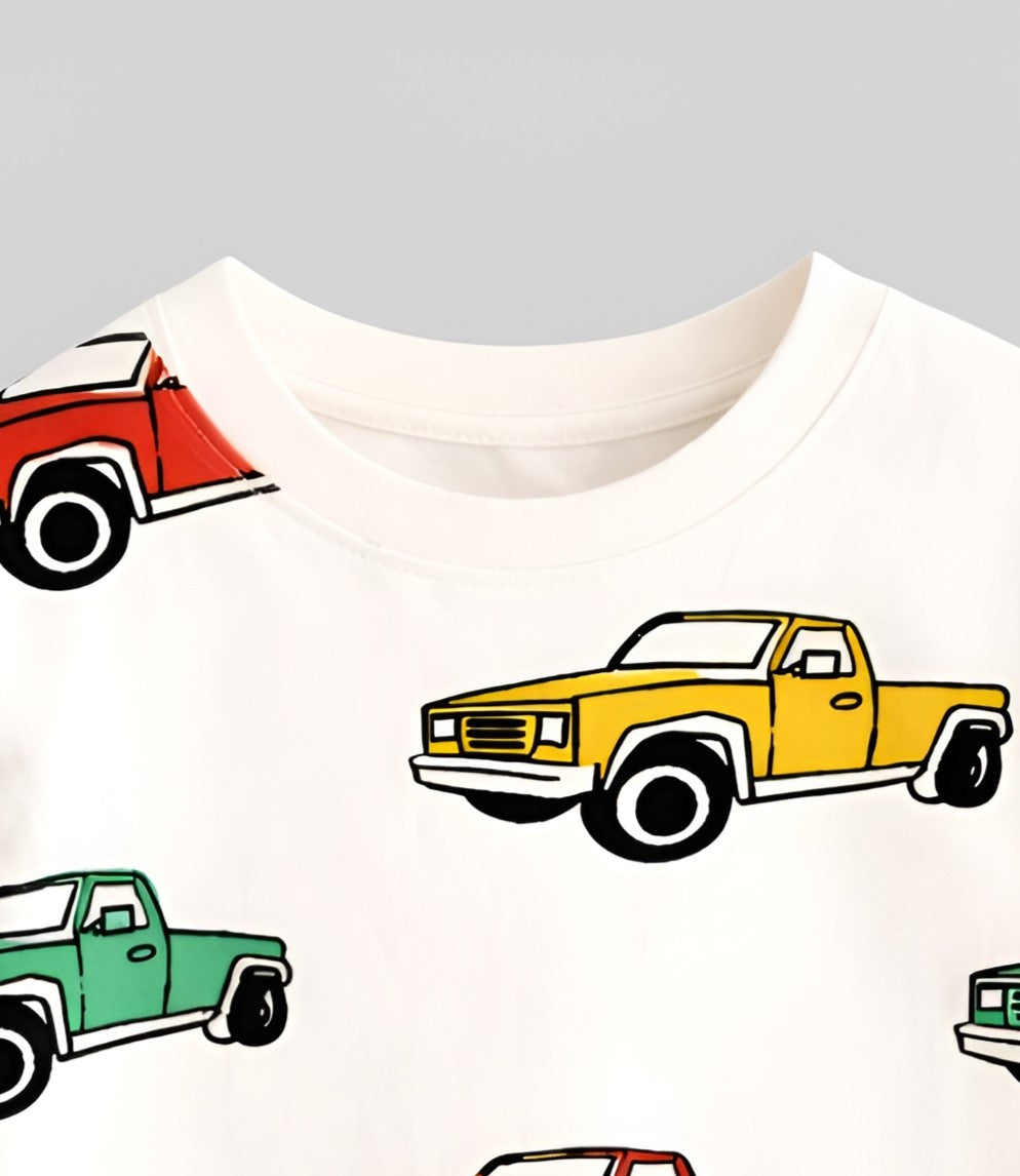 Boy's Car Print Half-Sleeve T-Shirt - White