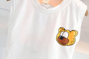 Boy's White Bear Print Sleeveless T-Shirt & Shorts