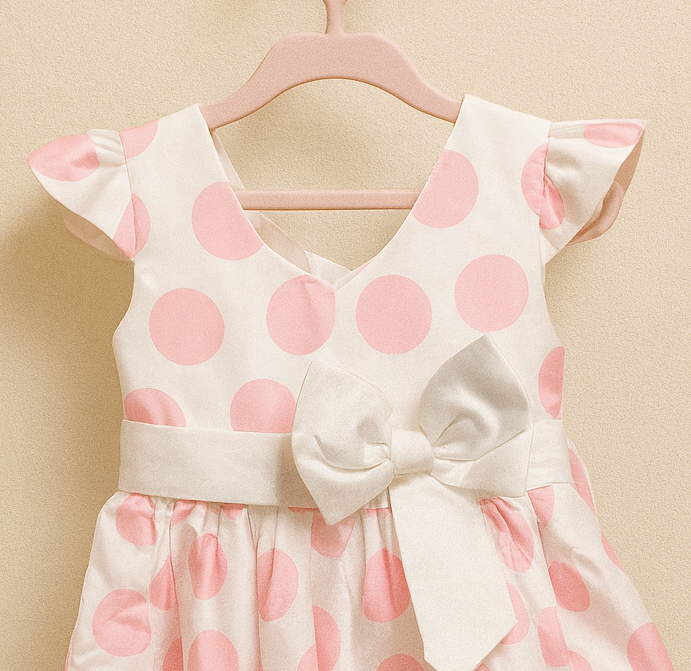 Girl's Pink Polka Princess Bow Dress