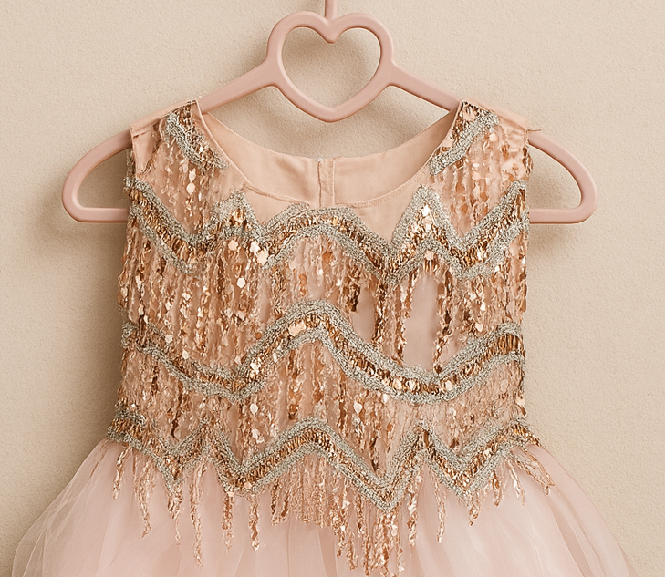 Girl's Blush Pink Shimmer Cascade Dress