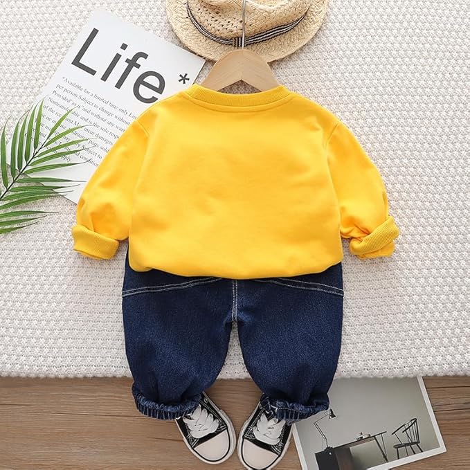 Boy's Yellow Bear Print Sweatshirt & Pants Set