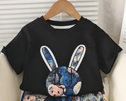 Boy's Cotton Bunny Print T-Shirt & Shorts Set - Black