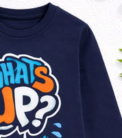Boy's Whatsup Print Full-Sleeve T-Shirt - Navy