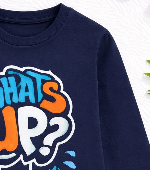 Boy's Whatsup Print Full-Sleeve T-Shirt - Navy