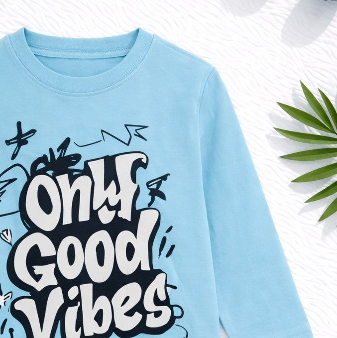 Boy's Vibe Print Full-Sleeve T-Shirt - Blue