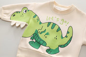 Boy's Cream Dino Print Sweatshirt & Pants numar