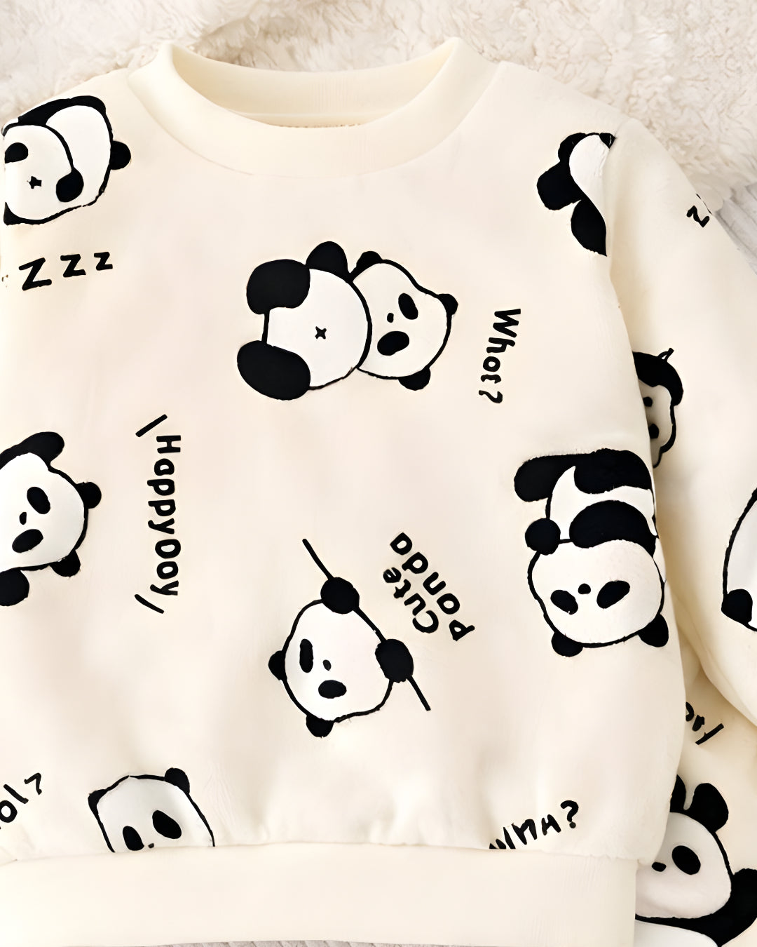 Boy's Cotton Winter Full Sleeves Panda Printed Sweatshirt & Jogger Pant Set - Cream