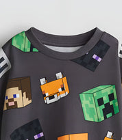 Boy's MineCraft Print Half-Sleeve T-Shirt - Brown