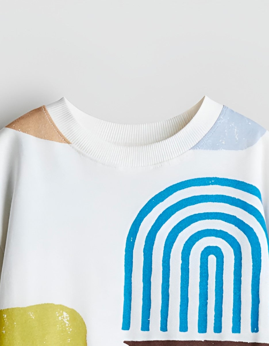 Boy's Shapes Print Half-Sleeve T-Shirt - White