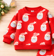 Boy's Cotton Fleece Winter Full Sleeves All Over Sant Printed Sweatshirt & Joggers Set - Red