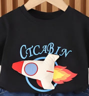 Boy's Black Rocket Print T-Shirt & Shorts Set