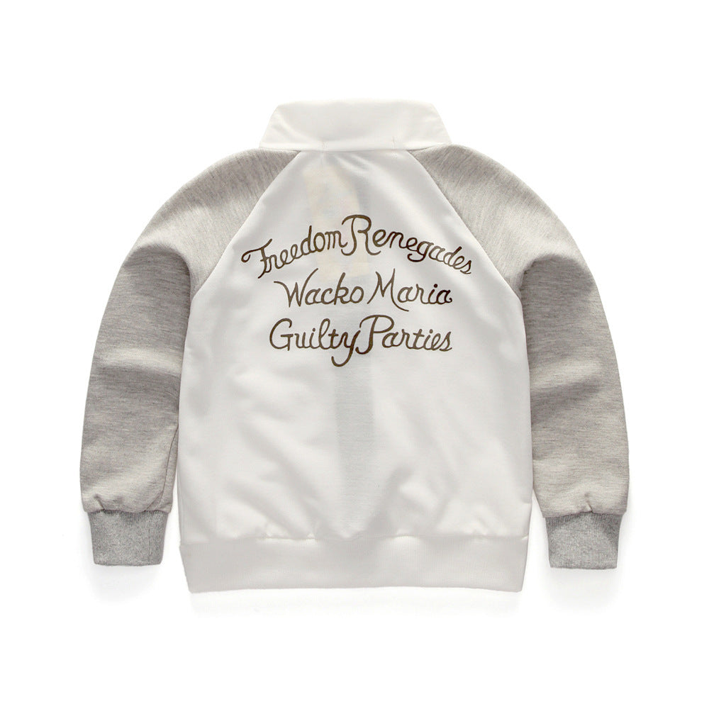 Girl's White & Grey Text Jacket & Skirt Set