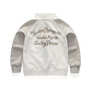 Girl's White & Grey Text Jacket & Skirt Set