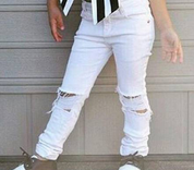 Girl's Black & White Top & Ripped Jeans Set