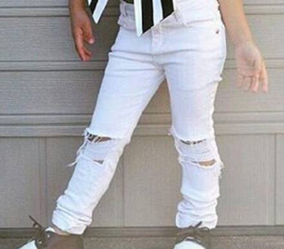 Girl's Black & White Top & Ripped Jeans Set