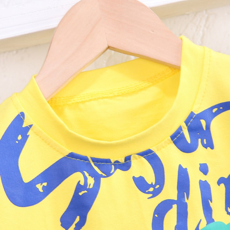 Boy's White Dino Print Half-Sleeve T-Shirt