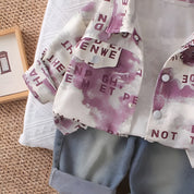 Boy's Cotton MIni Text Printed Shirt With Pant Set - Pink