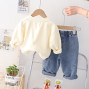 Boy's Cream Bear Print Sweatshirt & Pants Set